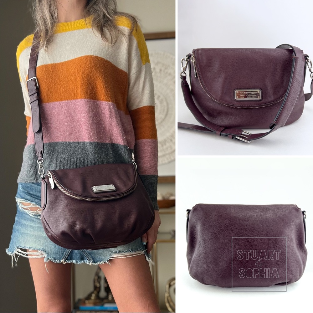 Marc by Marc Jacobs New Q Natasha Burgundy Leather Nickel Hardware Crossbody Bag
